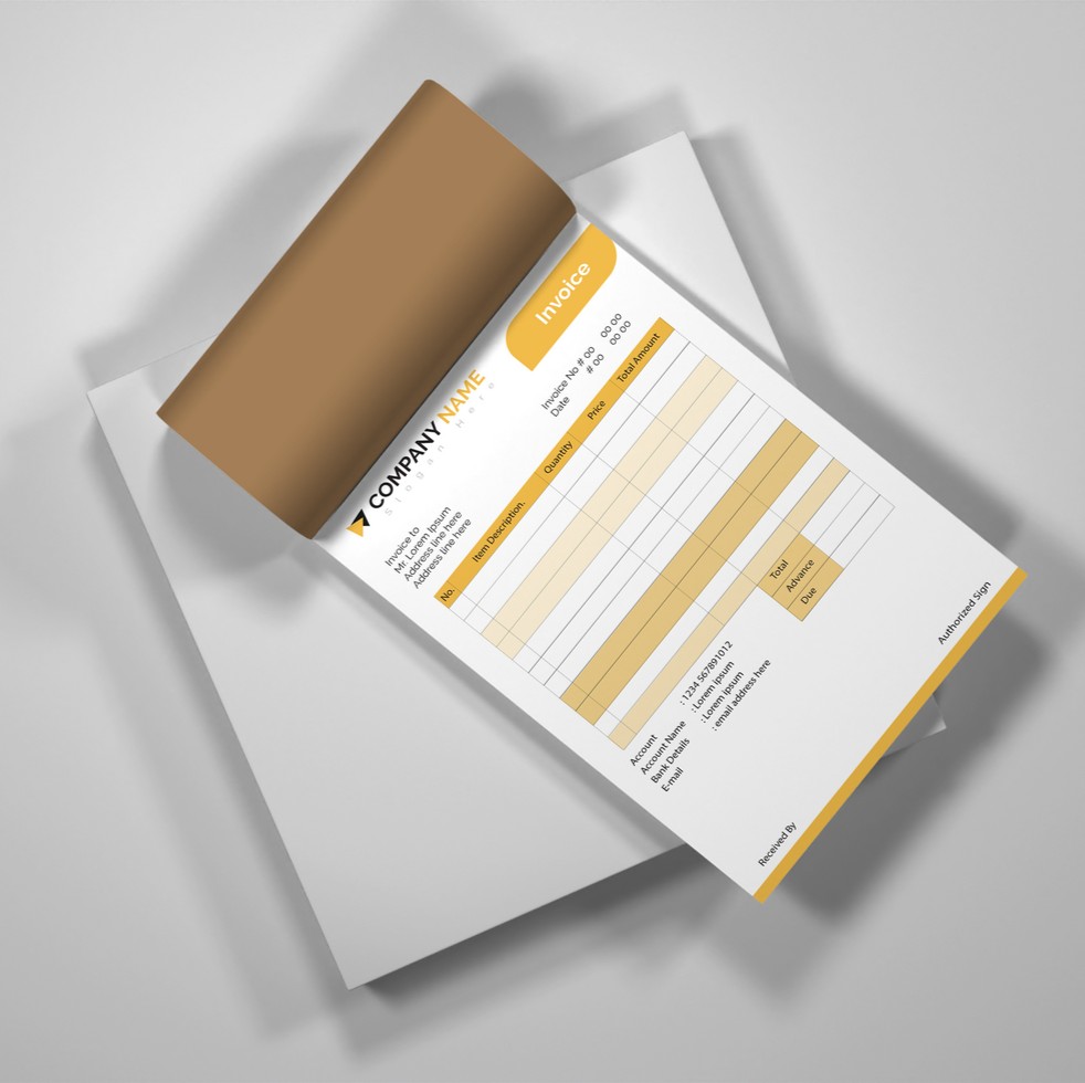 invoice-book-mockup-on-white-surface-free-psd چاپ سررسید - Image 1